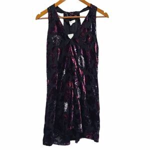 BB DAKOTA Floral Velvet Black/Wine Mini Party Dress Size Small